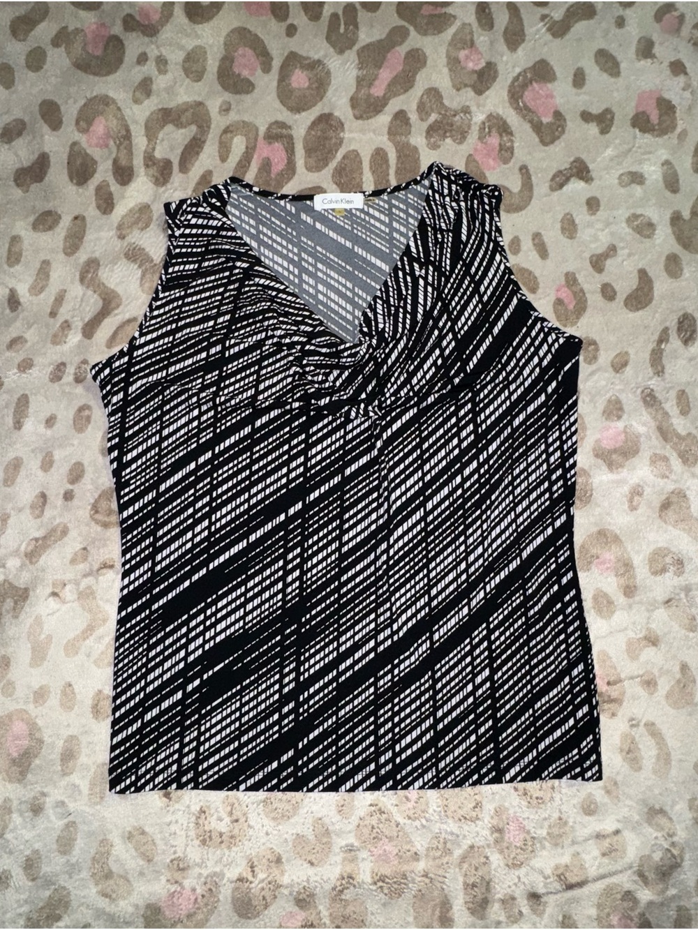 Calvin Klein Black and White Twist-Front Sleeveless Camisole